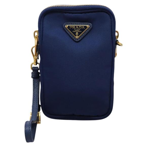 PRADA Shoulder Bag Nylon Blue Gold - Picture 2 of 13